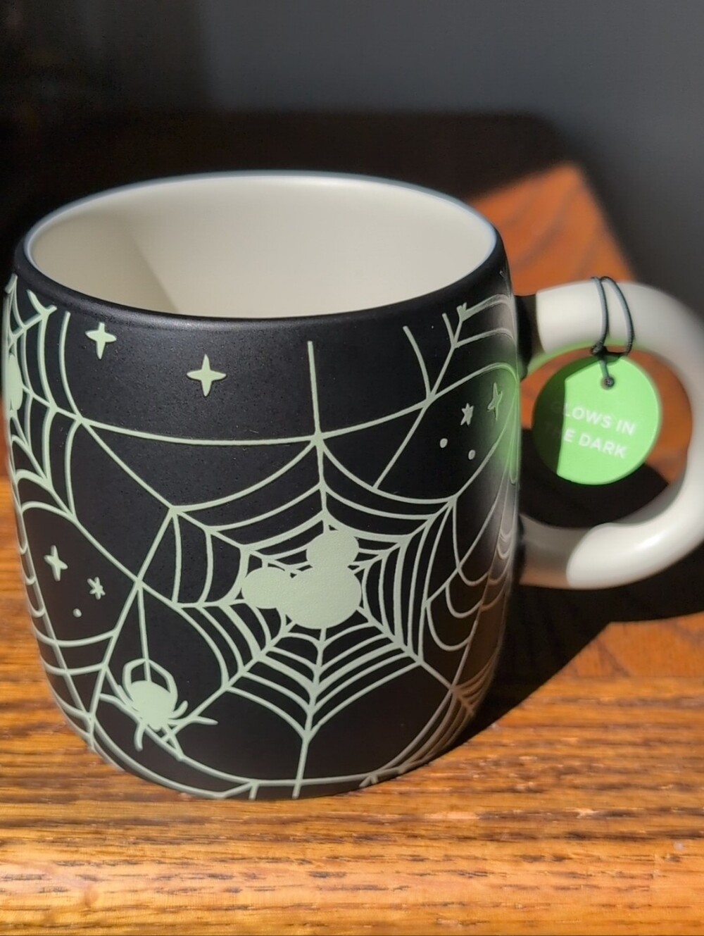 Hallmark Black Ceramic Mug with Mint Glow Mickey Spider Web Design